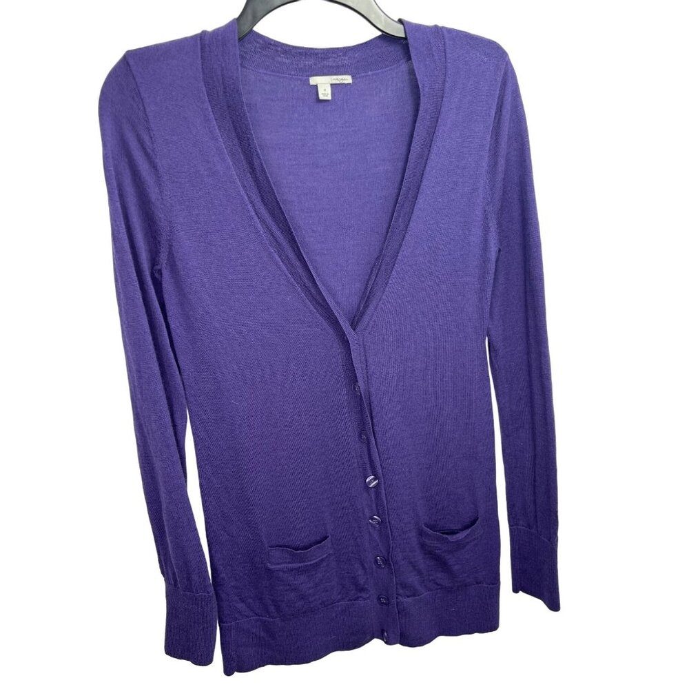 Halogen Cardigan Sweater Womens Medium M 100% Merino Wool Purple